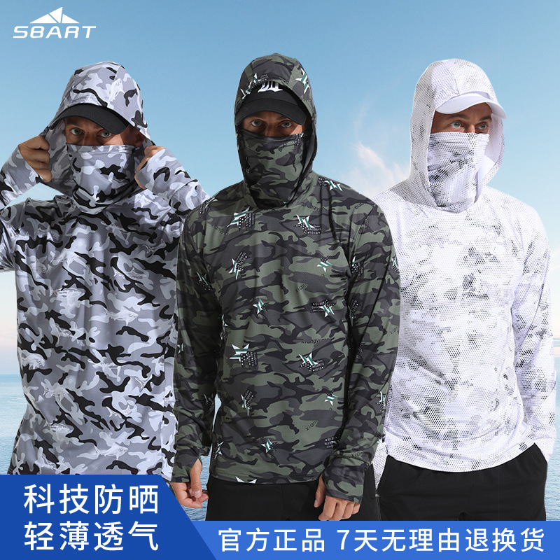 Shark Bart In-Stock Men's Summer Breathable Fishing Jacket with Hood, Outdoor Sports Quick-Drying, Sun Protection, Breathable and Uv-Resistant