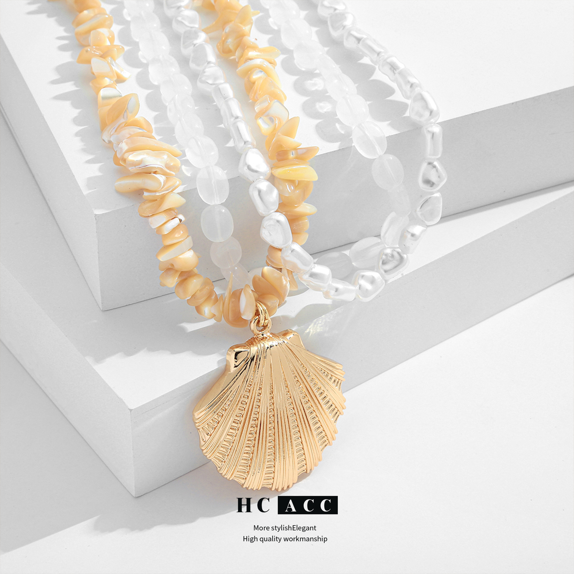 european-and-american-light-luxury-marine-style-pearl-necklace-freshwater-multi-layer-natural-shell-bead-chain-shell-pendant-clavicle-chain-for-women