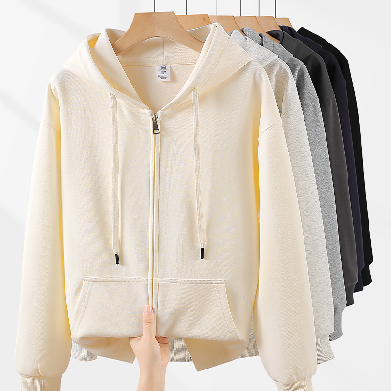 华棉拉链卫衣男女2025新款美式灰色运动上衣连帽秋冬男士开衫外套