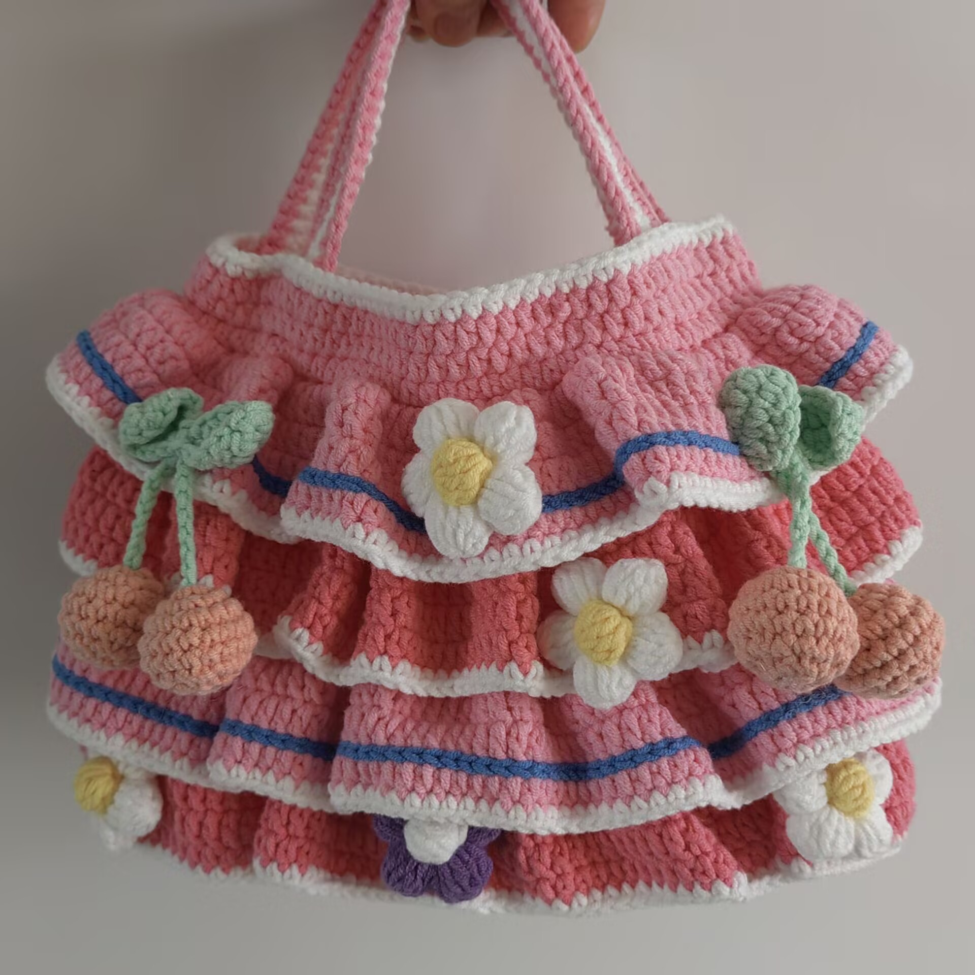 Estilo elegante Sheffield línea gancho tejido gran bolso de fresa bolso de teléfono móvil regalo de vacaciones de la familia hecha a mano