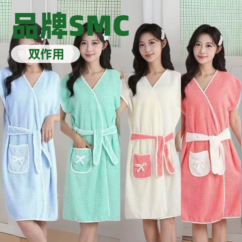 Модное банное полотенце-платье для купания, милый домашний халат на шнуровке для взрослых, впитывающий мягкий халат для дома, быстросохнущий.