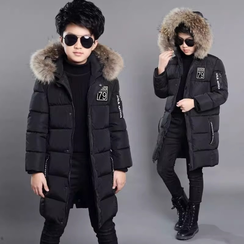 Chaqueta de algodón para niños gruesa 2024 nuevo tipo de chaqueta de algodón de invierno para niños de tamaño medio y largo
