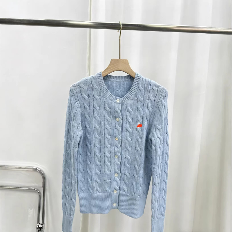 R~L Pony Logo Women's Autumn/Winter Classic Cotton Knit Half-Turtleneck Cardigan with Small Buttons R~L Pony Logo Women's Autumn/Winter Classic Cotton Knit Half-Turtleneck Cardigan with Small Buttons