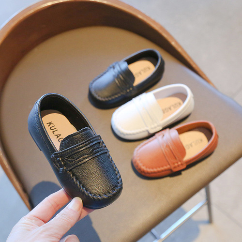 Children's single shoes, spring new British style retro small leather shoes, boys' slip-on beanie shoes, boys' shoes, sewing bag shoes