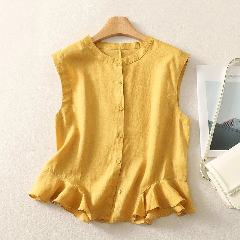 Chic Hem Ruffle Lace Shirt for Women Summer Casual Sweet Style Super Nice Sleeveless Vest Top Thin Retro Chic Hem Ruffle Lace Shirt for Women Summer Casual Sweet Style Super Nice Sleeveless Vest Top Thin Retro