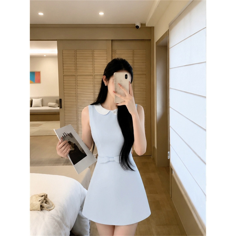 Yikeda Miss Windsor TR Twill Suit Fabric Doll Collar Dress for Women, Slim-Fit Sleeveless Tank Dress