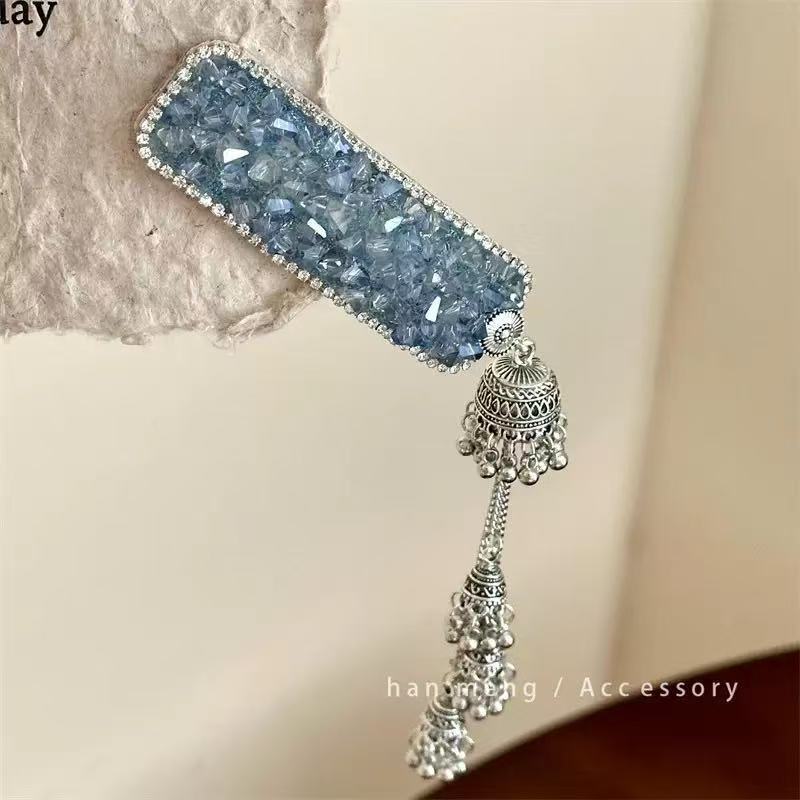 民族风治愈系闪钻珍珠名族风前额流苏边夹女个性刘海夹发卡发饰|undefined