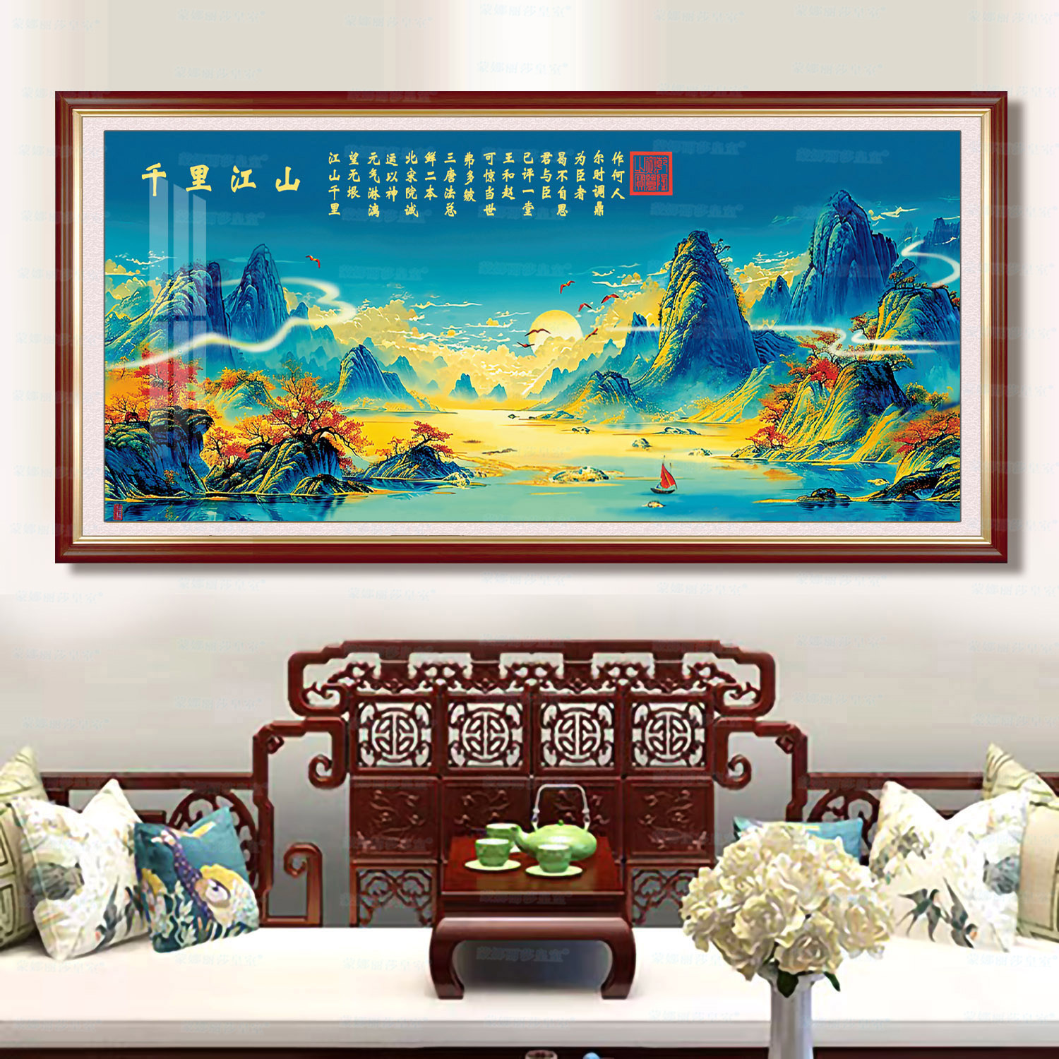 [Algodón importado] Mona Lisa Real Bordado de líneas de bordado de decoración paisajística de la sala de estar mejorada