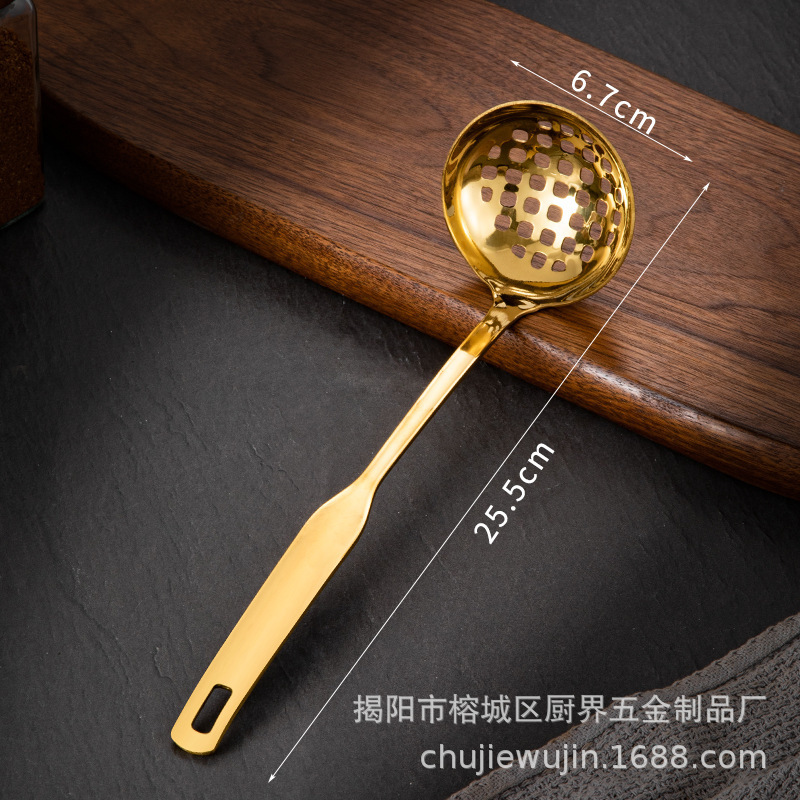 チタンメッキ金色スープスプーン棚ステンレススプーン漏れスプーン鍋スプーン棚ホテル食器棚陶磁器皿スプーン棚|undefined