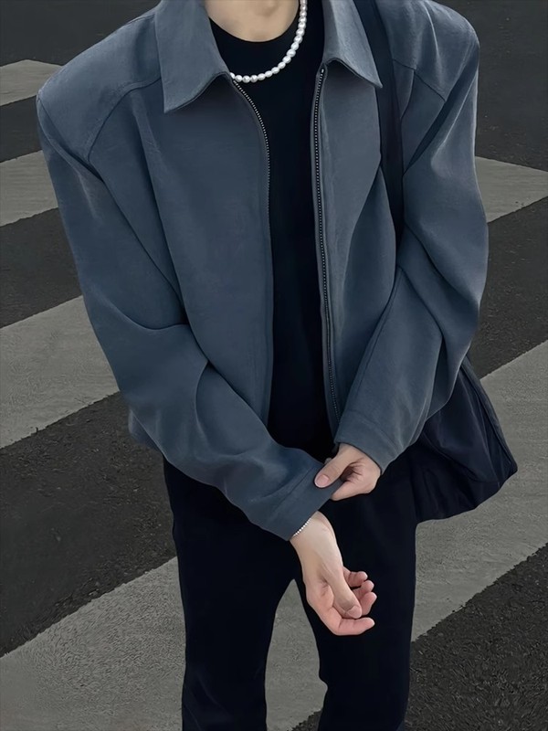 美式复古灰色垫肩行政夹克cleanfit短款外套潮牌高级感正肩飞行服|undefined