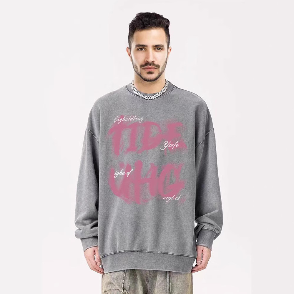 Comercio exterior transfronterizo pesado lavado con agua viejo impresión de cuello redondo chaqueta hombre vintage americano chaqueta media larga