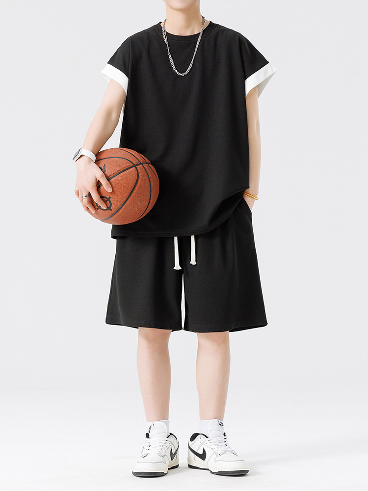 Set de camisetas de hielo de manga corta, pantalones cortos de dos piezas, ropa de moda para hombres adolescentes, ropa casual para hombres