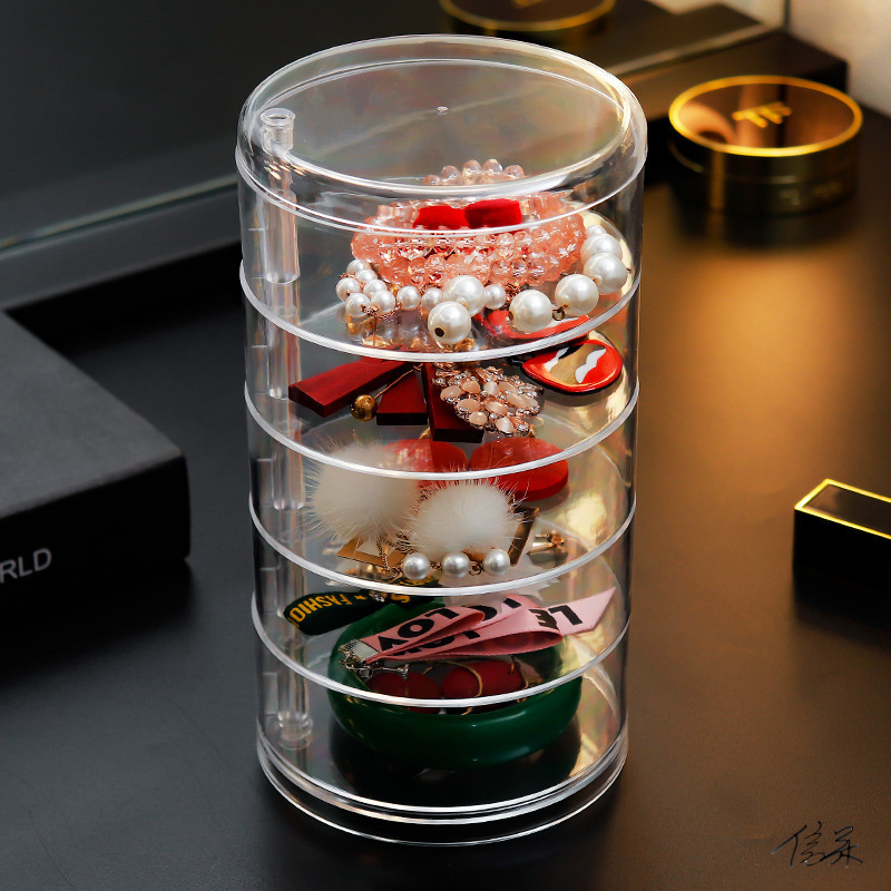 旋转多层首饰盒透明头绳耳环架子口红收纳盒文具戒指糖果莫桑石