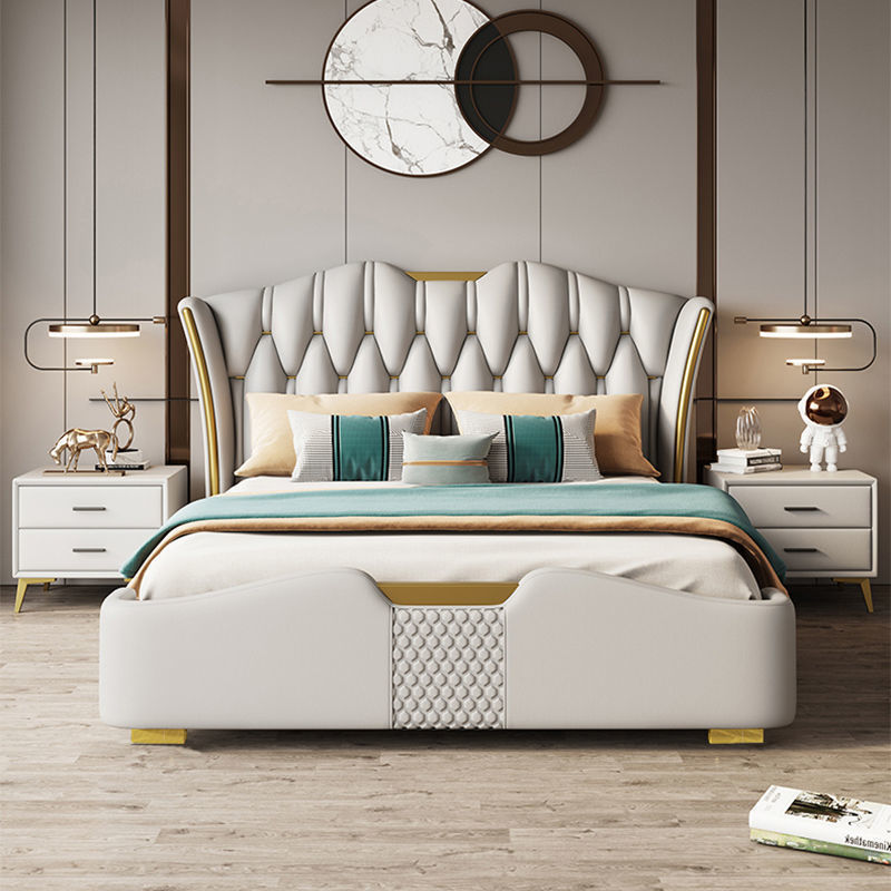 意式轻奢超纤皮床主卧1.8米双人床1.5米双人床现代卧室软包皮艺床