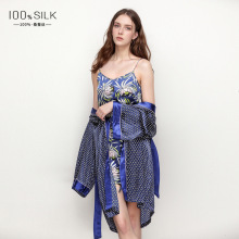 夏季新款重磅真丝吊袍女100%桑蚕丝吊带睡裙睡袍两件套家居服套装