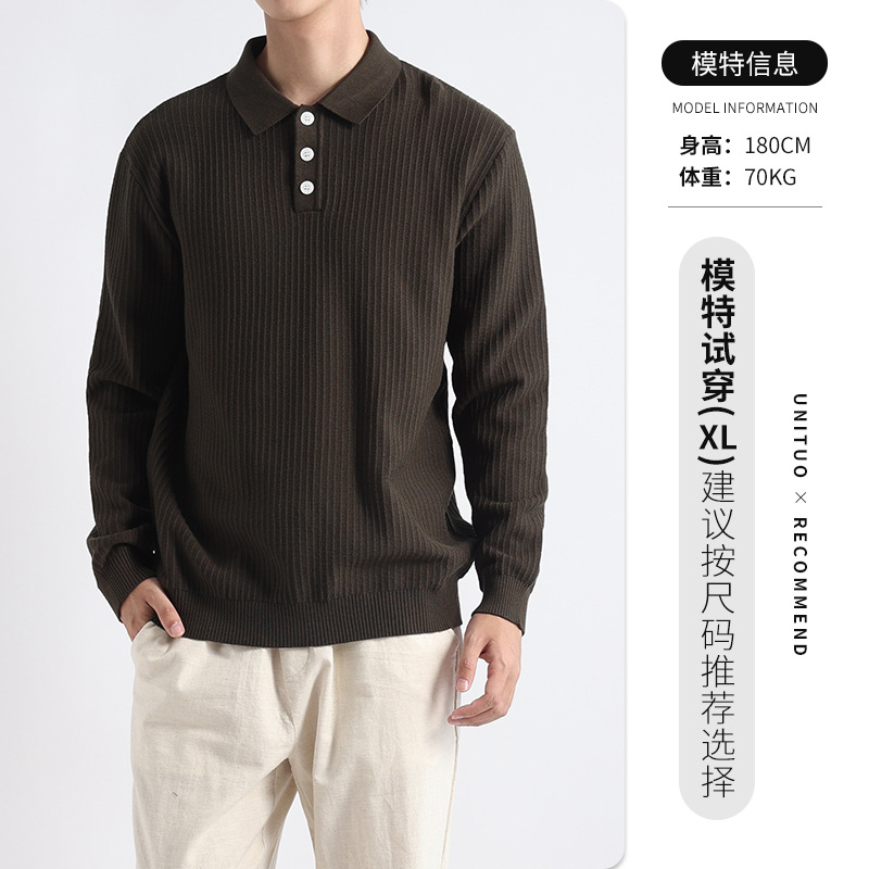 El estilo antiguo de la ropa de hombre suéter de punto hombre lujo ligero alto sentido de negocios con tapa polo americano otoño invierno