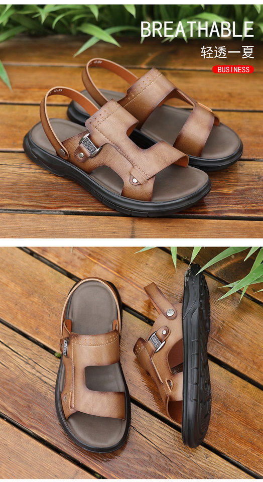 Dép sandal nam đế dày gót thấp 1–3 cm, mũi tròn hở ngón, thoáng khí, đi biển và đi chơi hằng ngày — Màu kaki, Màu nâu, màu xám chi tiết 23