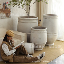 白色做旧水泥超大落地组合花盆高款花盆景观大盆家居装饰外贸花盆