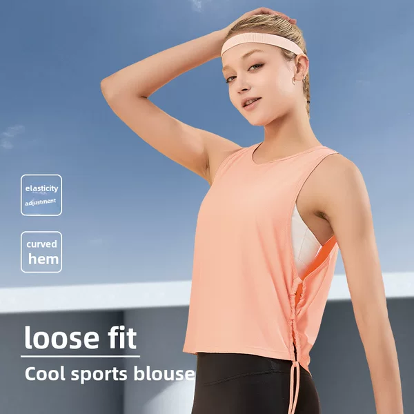 Sports Vest Women's Loose Outer Wear Breathable Running Sleeveless Pleated Casual Cover-Up Training Top Yoga T-Shirt Summer