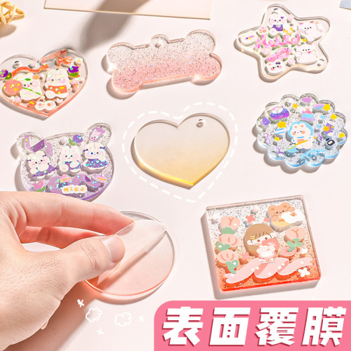 Guka Gupan manufacturer wholesale transparent glitter gradient love acrylic keychain Guka sticker small disc