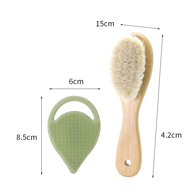 Set de limpieza para bebés con peine, cepillo de champú, masajeador de madera de loto, peine plano de madera de pera, masajeador, lindo set de limpieza para bebés