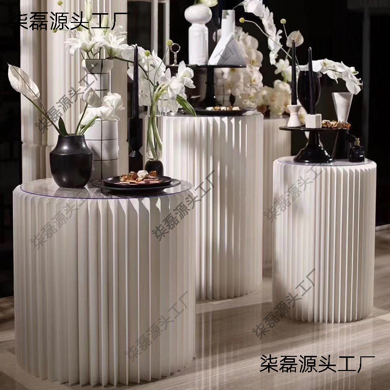 异色圆柱展示台折叠甜品台橱窗道具中岛陈列展示架地台 纸展示柜