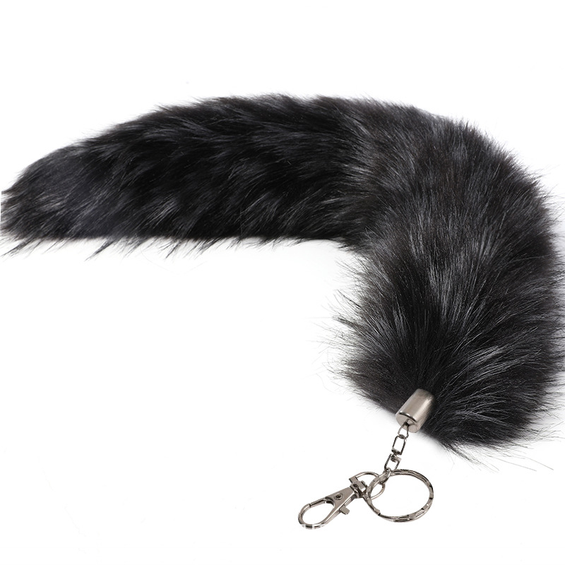 LLavero de cola de zorro de gran tamaño colgante de las mujeres llavero de coche bolsa colgante de piel real