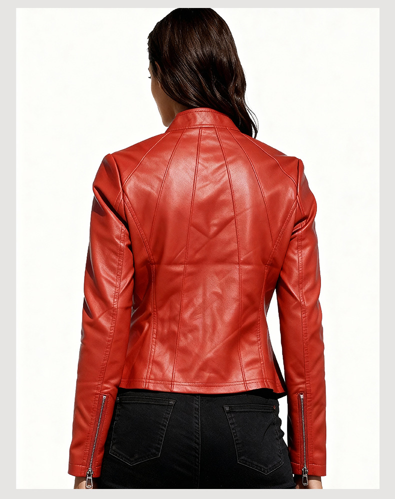 Giacca in pelle donna slim fit con collo alto taglie comode_voghion.com