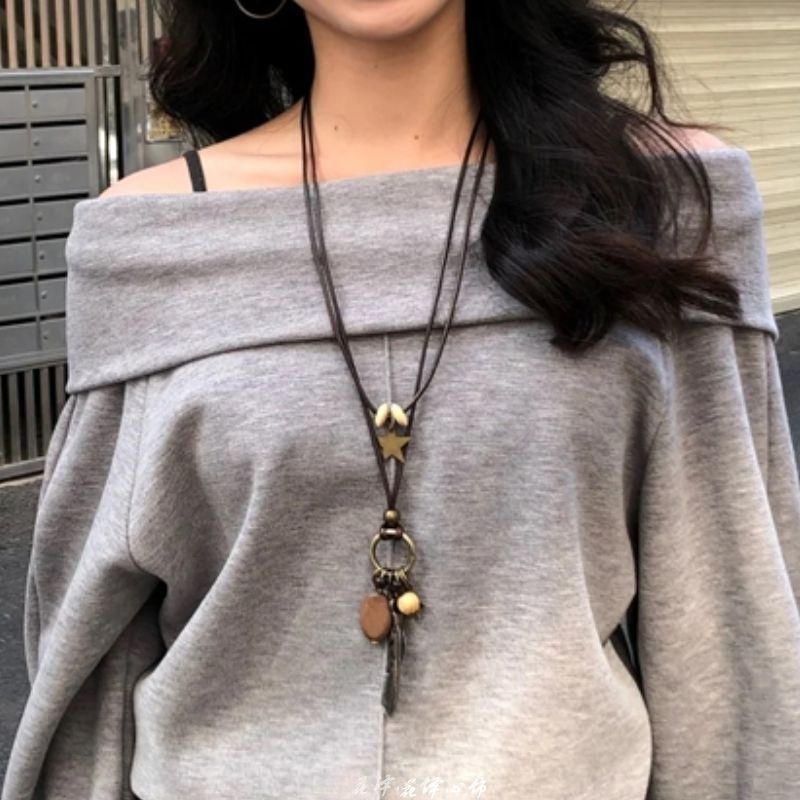 波西米亚夏日小众时髦设计感项链女树脂亚克力长款异型吊坠锁骨链|undefined