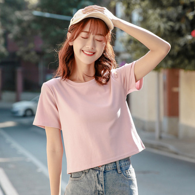 summer Solid Short sleeved Navel Women's wear Korean Edition have cash less than that is registered in the accounts ins jacket Exposed navel T-shirts Easy Base coat