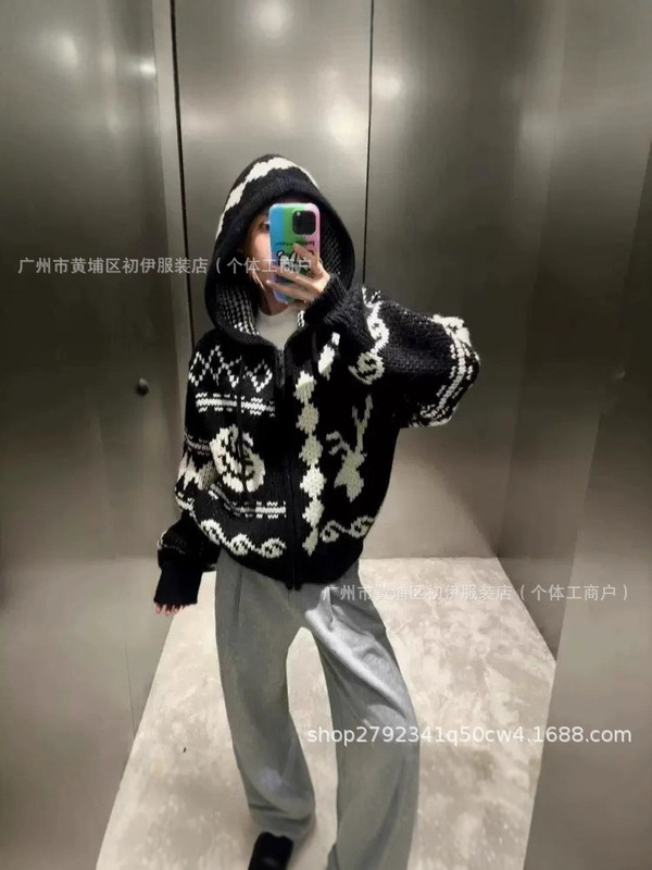 高版本~柳智敏同款韩国小众潮牌openy*麋鹿玫瑰花加厚毛衣连帽外|undefined