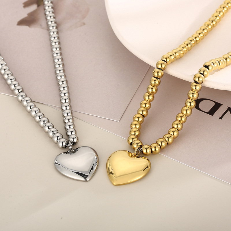 15g Weight PVD Coated Gold Plating Process Fashion Heart Shape Titanium Steel Plating Bracelets Necklace