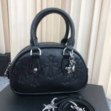 明星同款鳄鱼纹双面十字架浮雕保龄球宝剑手提包时尚辣妹真皮女