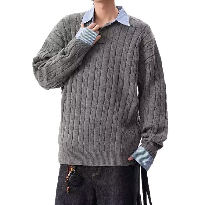 Explosiones transfronterizas de tamaño grande europeo polo camisa falsa dos piezas camisa de punto suéter suéter de hombre fábrica al por mayor