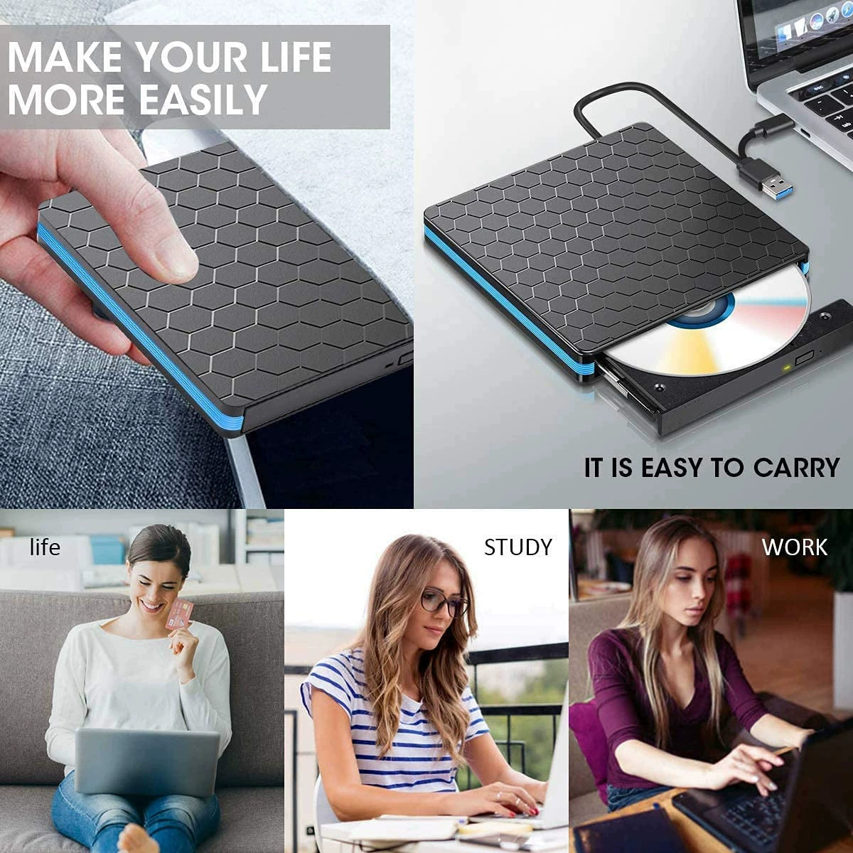 USB внешний музыкальный CD-рекордер, универсальный внешний оптический привод для записи, портативный мобильный DVD-плеер для фильмов