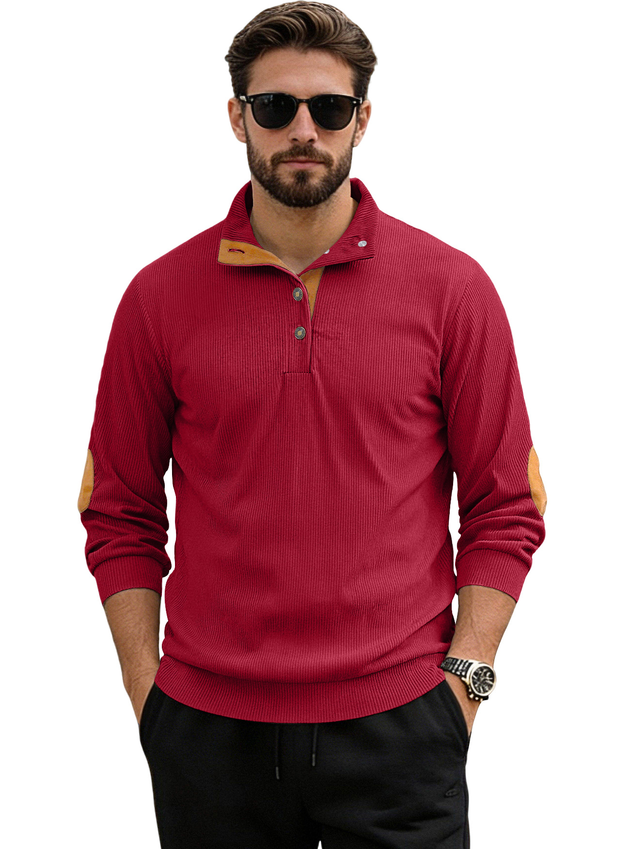 Nuevo cross-border otoño y invierno tamaño europeo cuello de manga larga camisa casual Amazon tejido de terciopelo overhead Henry suéter hombre