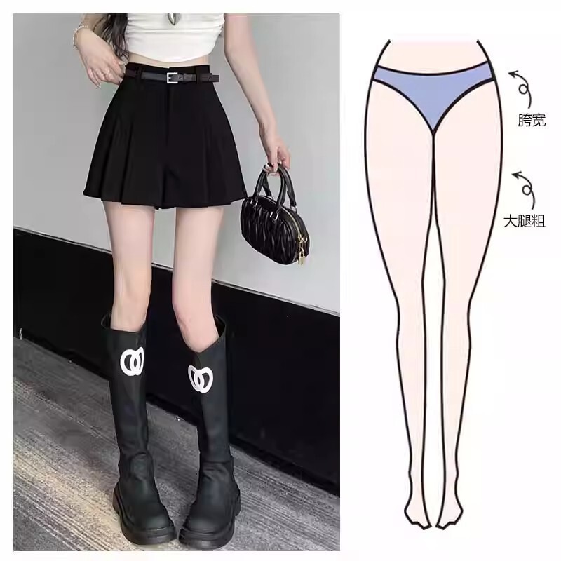 A-Line Hot Pants Gray Suit Casual Shorts for Women with a High-End Feel 2025 Summer Pleated Skirt Pants Retro Loose Wide-Leg A-Line Hot Pants Gray Suit Casual Shorts for Women with a High-End Feel 2025 Summer Pleated Skirt Pants Retro Loose Wide-Leg
