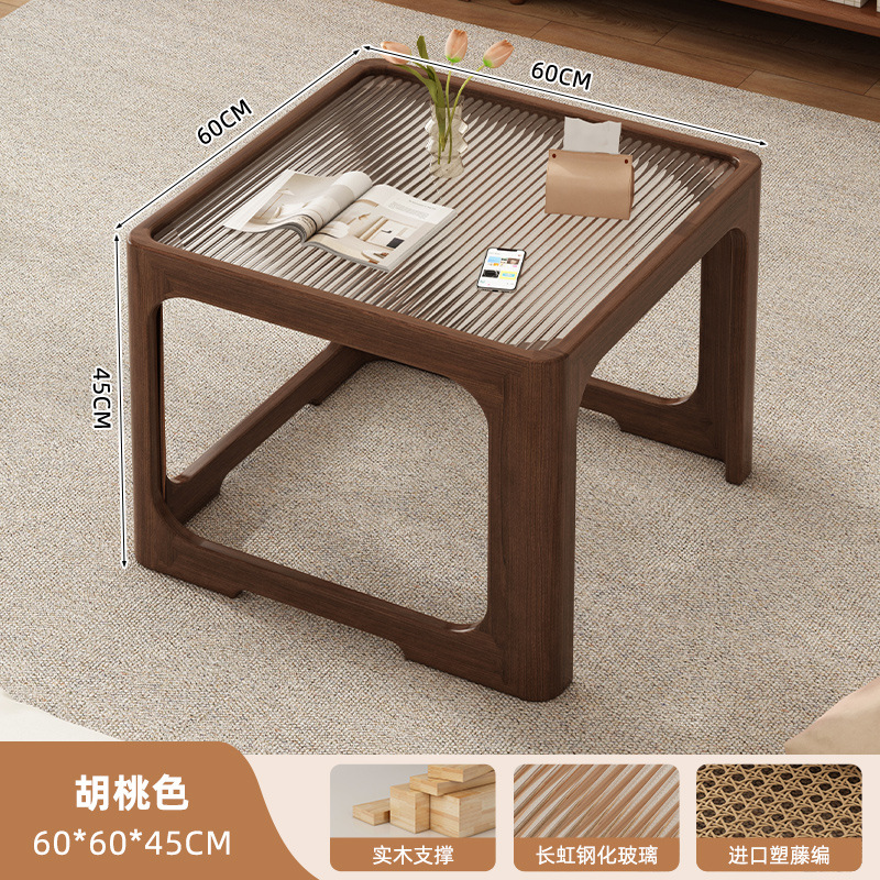 Mesa de té de vidrio sala de estar doméstica 2025 nueva mesa de lujo ligera y alta sensación de estilo crema de viento pequeño balcón mesa de té