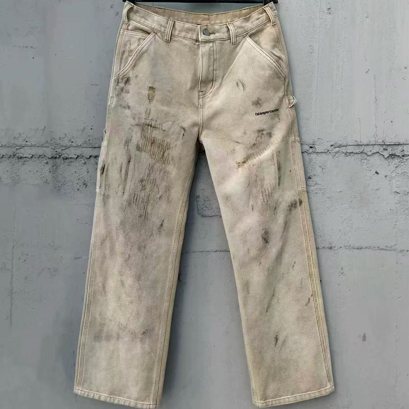 Faece 26Ss Dirty-Smudged Ink-Splattered Washed Carhartt Straight-Leg Work Pants for Men and Women Trendy Faece 26Ss Dirty-Smudged Ink-Splattered Washed Carhartt Straight-Leg Work Pants for Men and Women Trendy