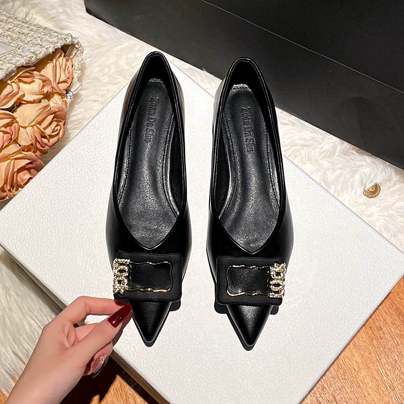 Фея Французский заостренный темперамент плоская подошва и светло-рот одиночные туфли женские 2025 новые весенние и осенние туфли большие размеры женские туфли 41-43