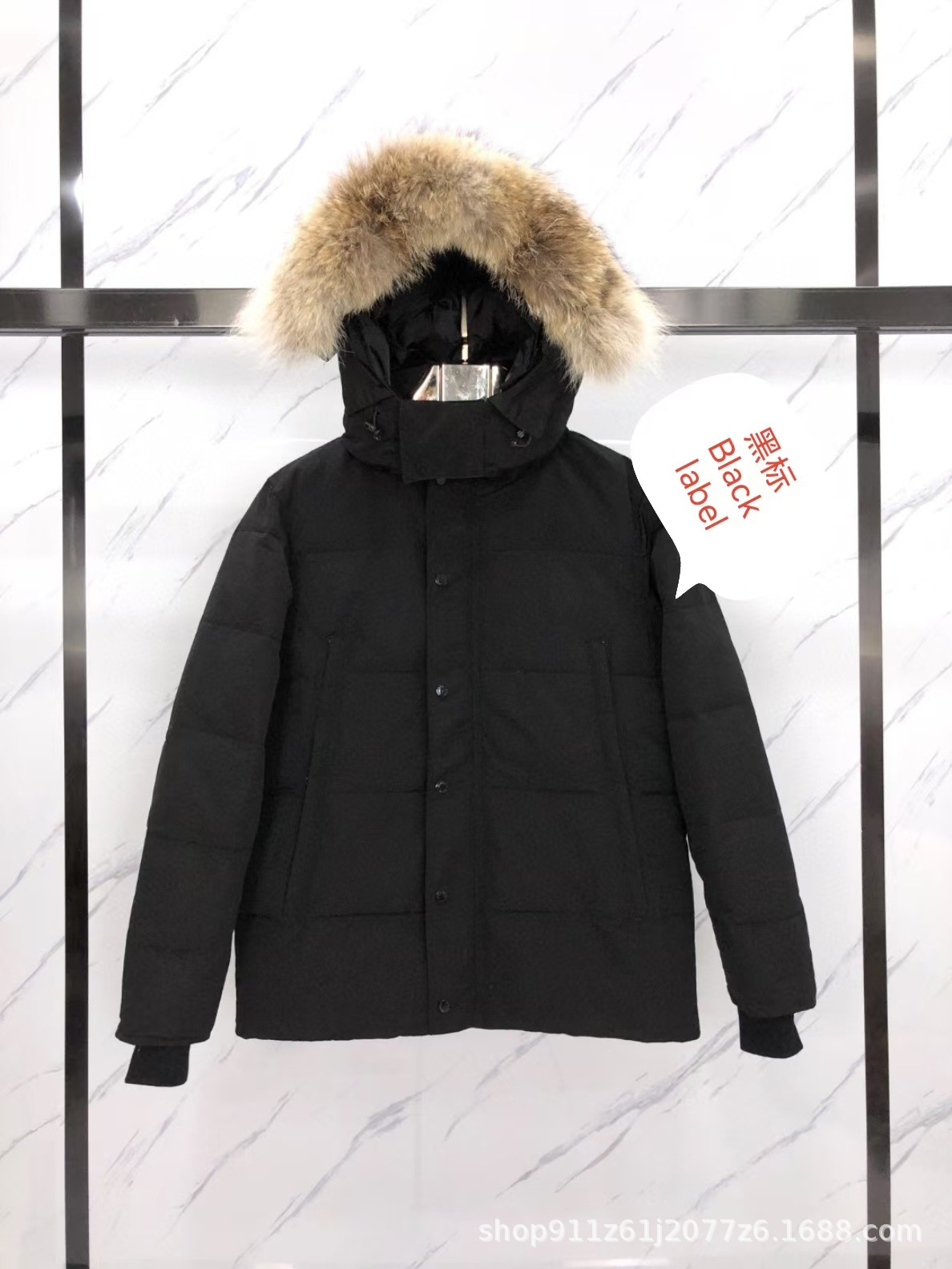 Canada Goose Wyndham Parka Black Label Down Jacket Fur Hood Black