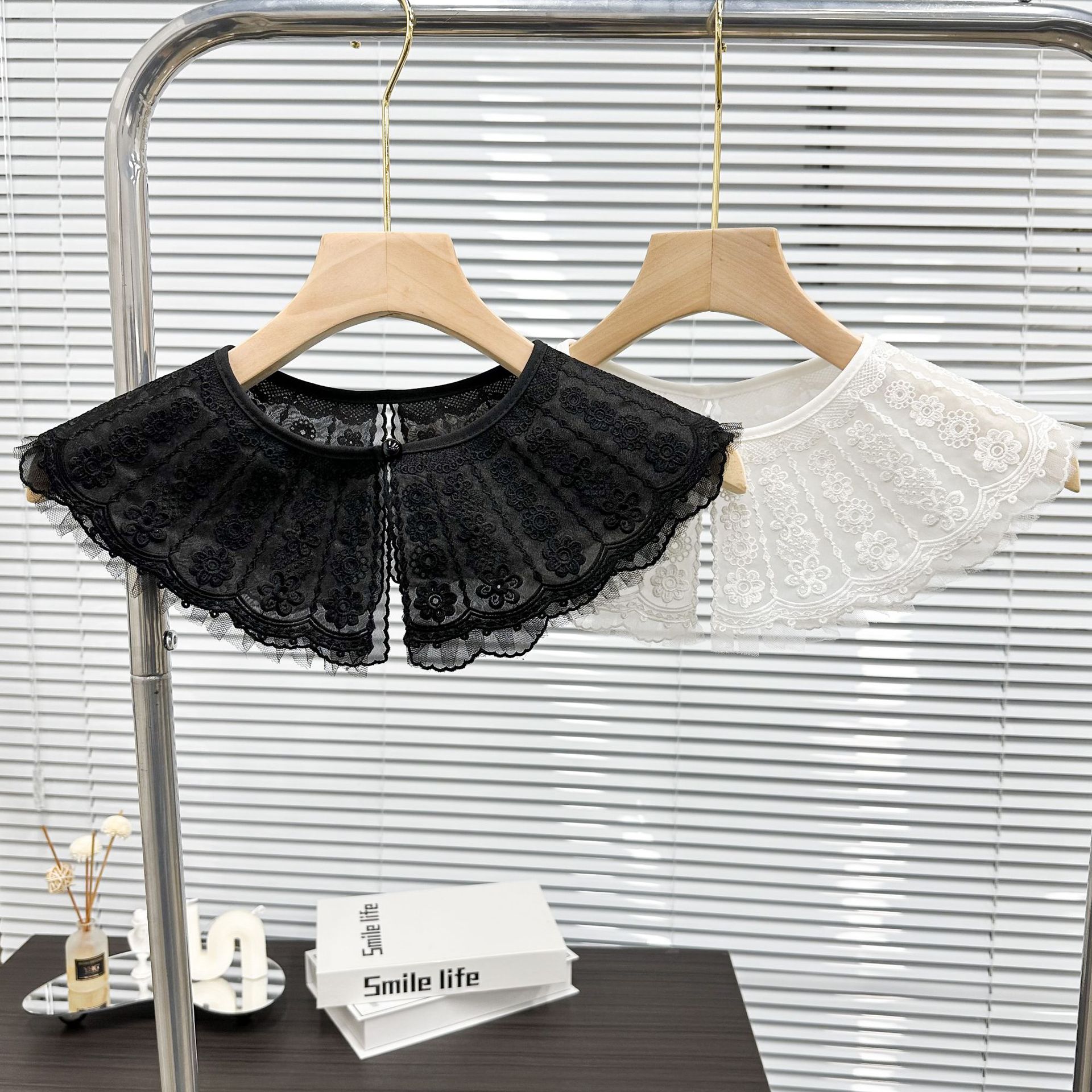 Oganza transparente encantador pequeño chal doble capa bordado encaje falso cuello niños otoño invierno chal accesorios