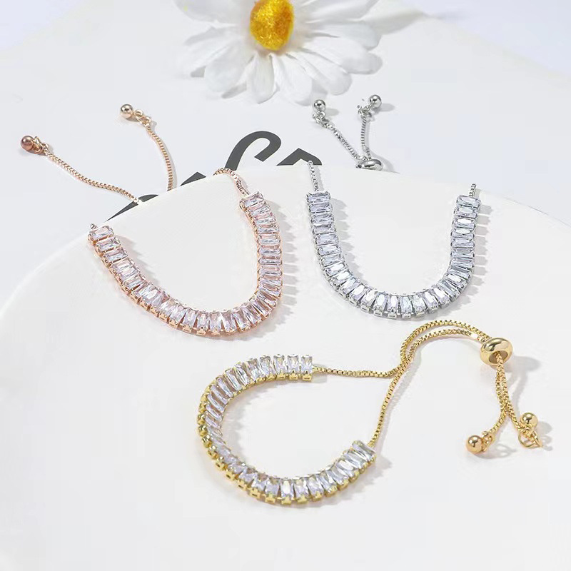 Korean Style Micro-Paved Zircon Bracelet for Girls, Niche Pull-Out Adjustable Bracelet, Personalized Simple and High-End Bracelet