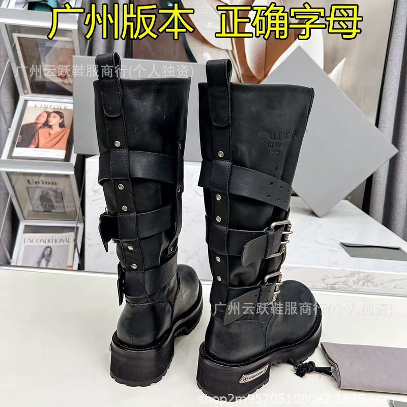 巴黎同款~毒液黑色骑士靴女2025新款厚底长筒靴子高街酷拽机车靴|undefined