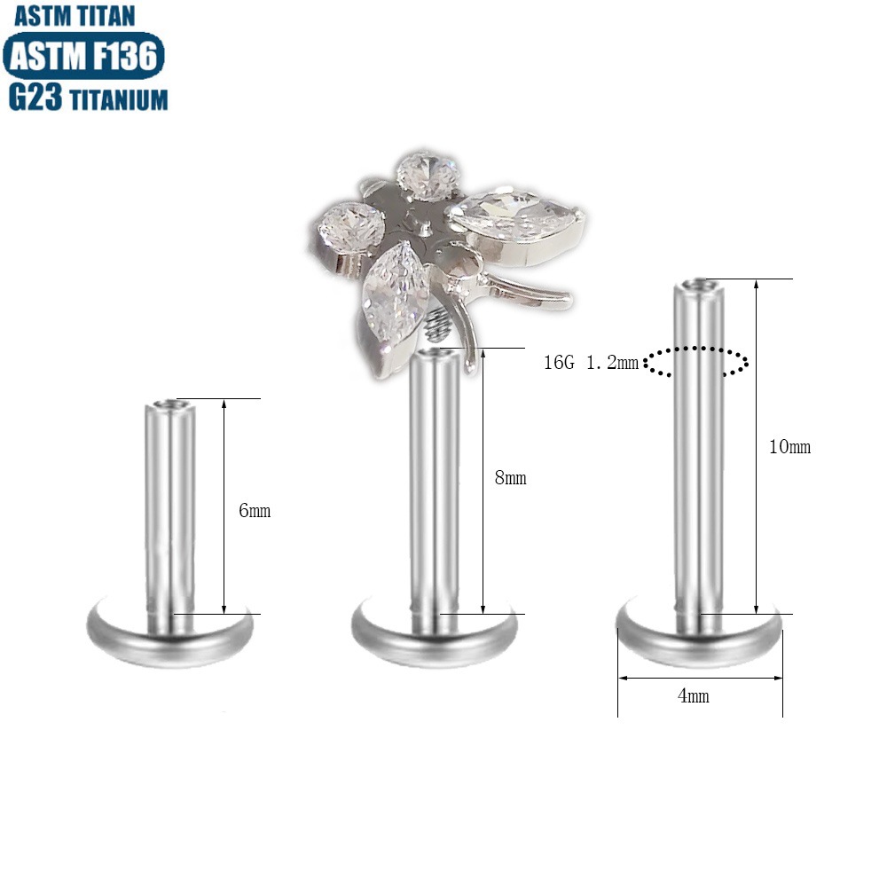 Silver pointed spike labret stud material detail
