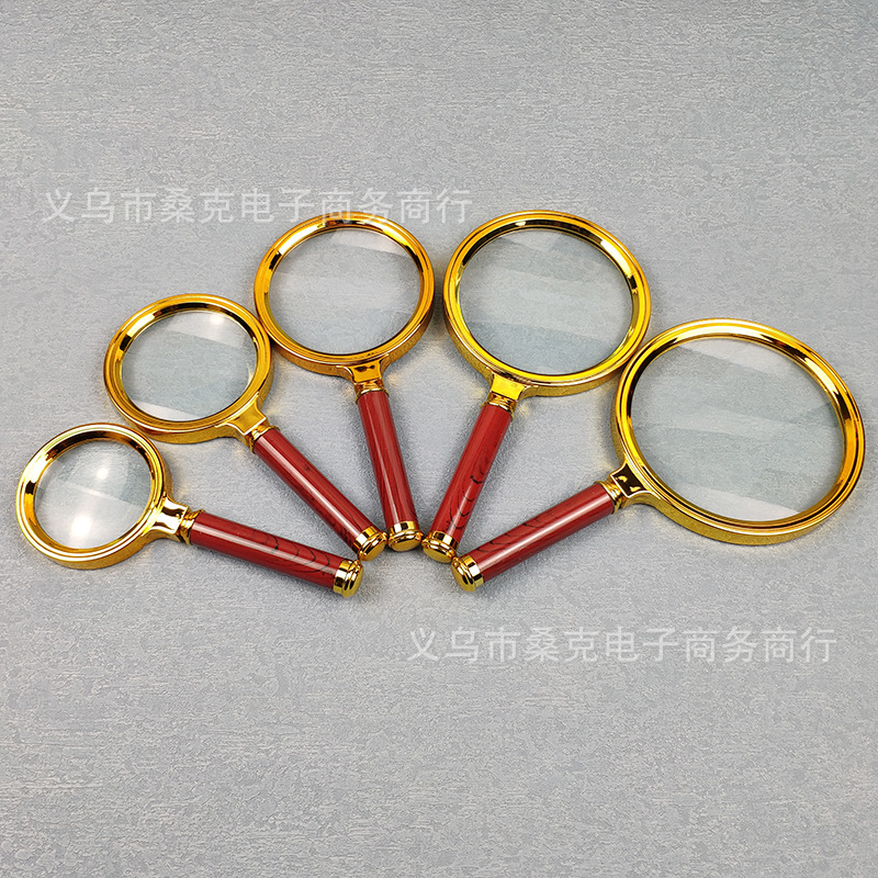 High-end wood grain handheld portable high-definition glass electroplated frame magnifying glass for elderly reading, stall supply, wholesale