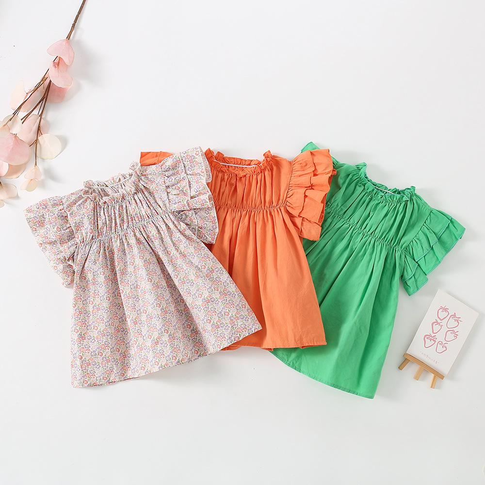 Korean Version Of Children's Clothing Summer Girls'Shirts With Flying Sleeves And Stylish Small And Medium-sized Children's Tops Baby Stand-up Collar Shirts