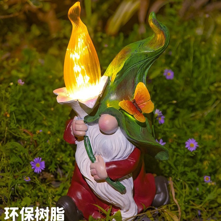 跨境太陽能樹脂擺件工藝品雕像小矮人精靈侏儒戶外庭院花園裝飾品