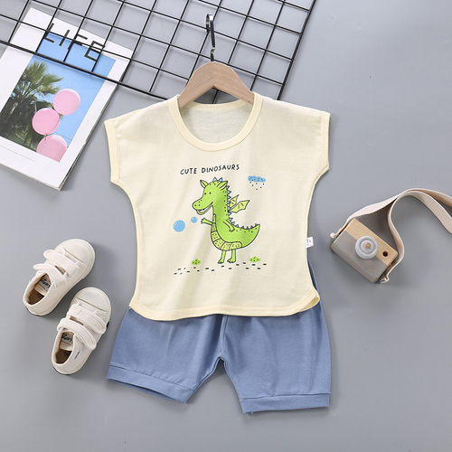 Children's short-sleeved suit Korean version 2024 new summer girls pure cotton T-shirt boys shorts baby children's clothing wholesale