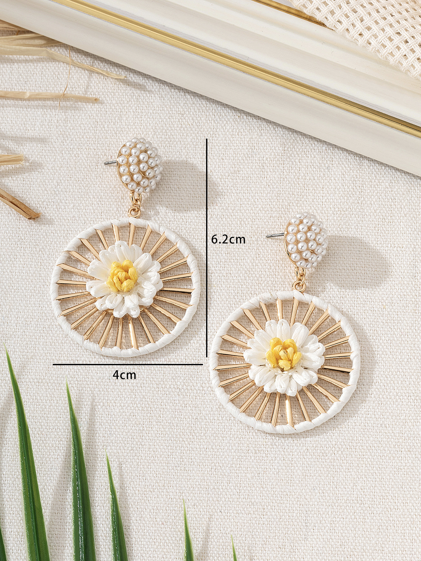 1 Pair Sweet Flower Imitation Pearl Raffia Drop Earrings display picture 2